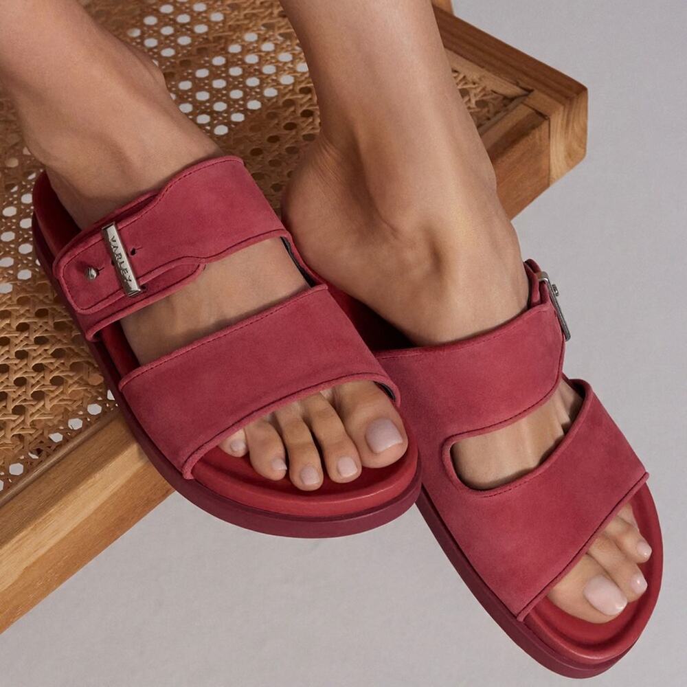 Varley Latona Roma Rose Suede Double Strap Slide Sandals Sporty Comfort Sz 36/6